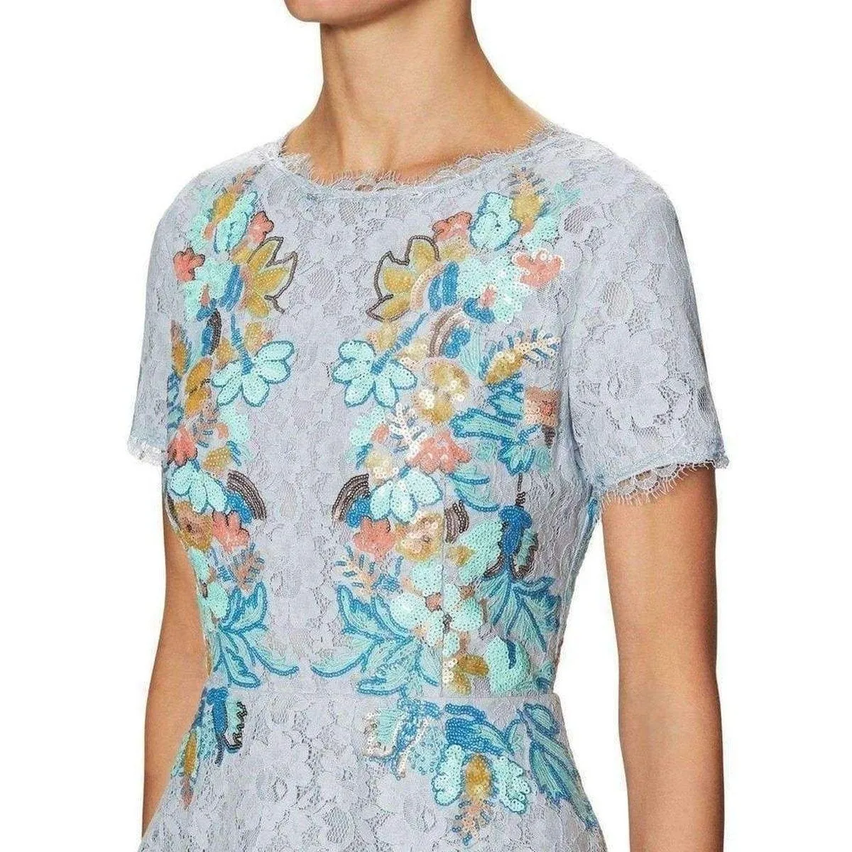 Anaya Lace Peplum Sequin Detail Gown