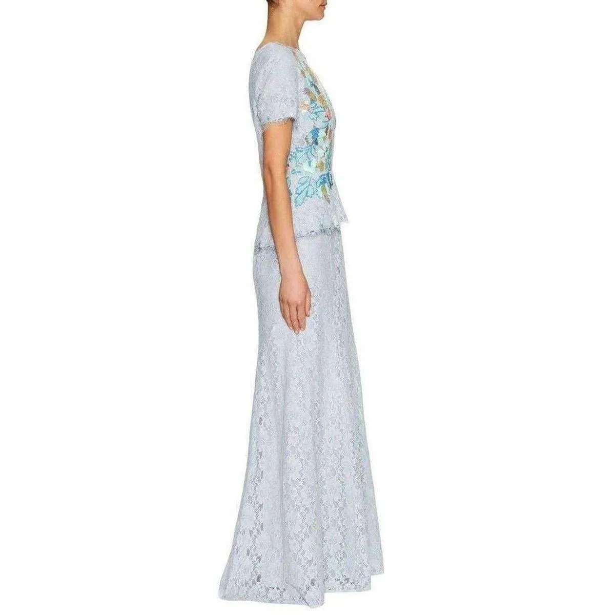 Anaya Lace Peplum Sequin Detail Gown