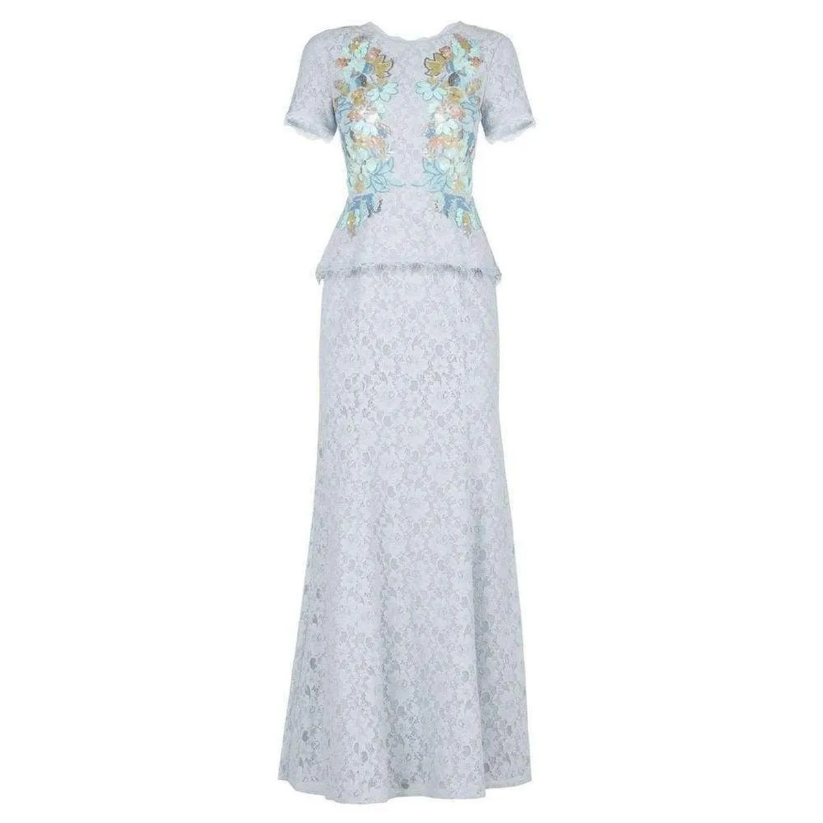 Anaya Lace Peplum Sequin Detail Gown