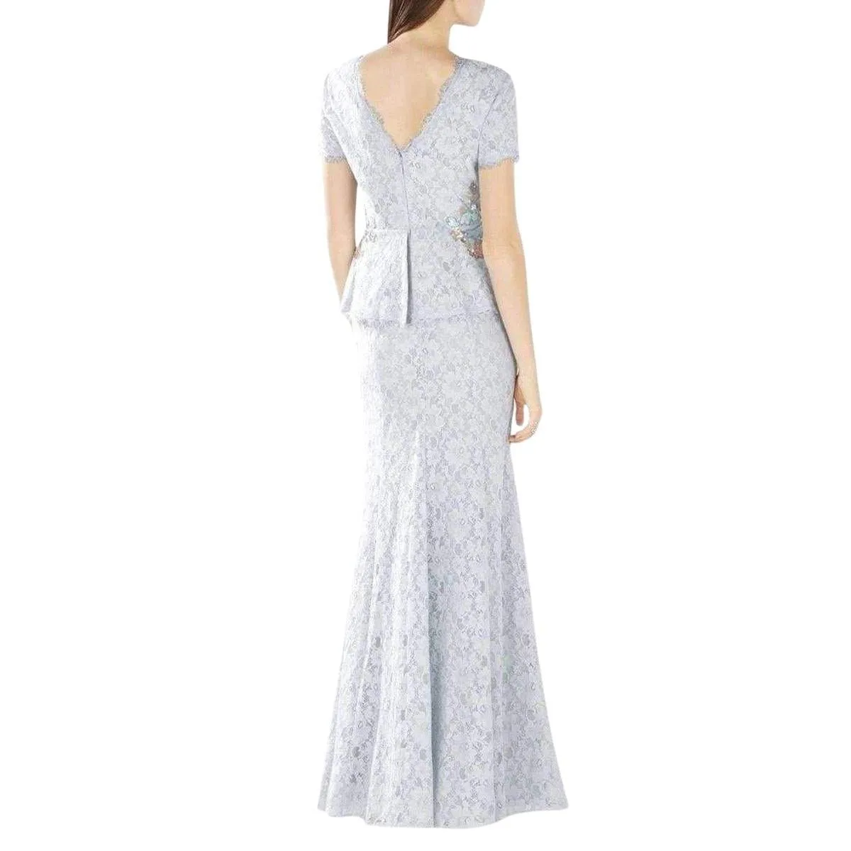 Anaya Lace Peplum Sequin Detail Gown