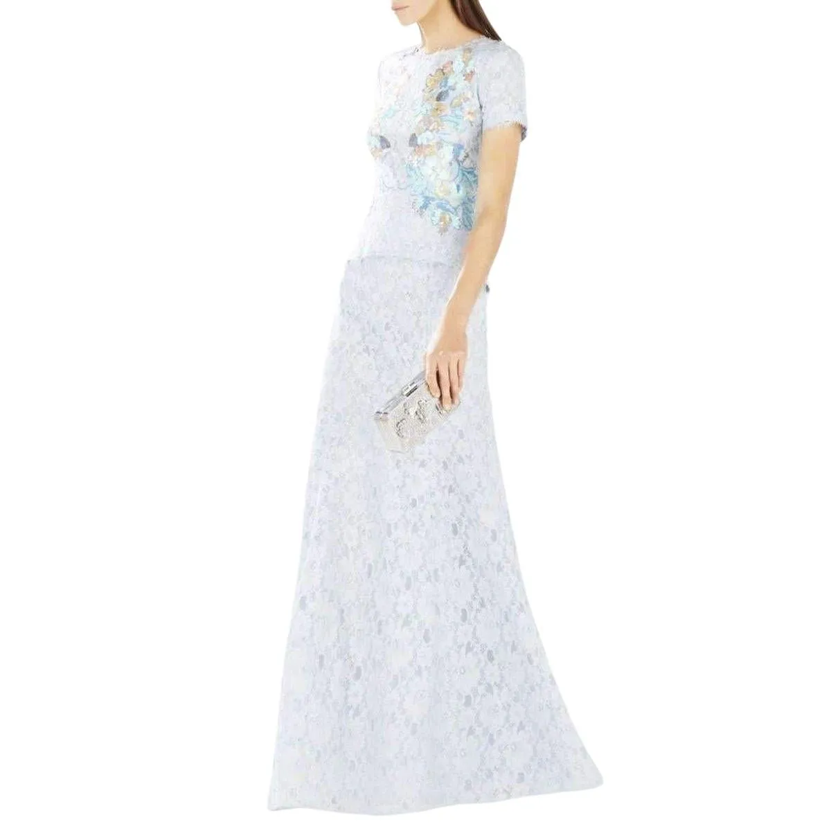 Anaya Lace Peplum Sequin Detail Gown