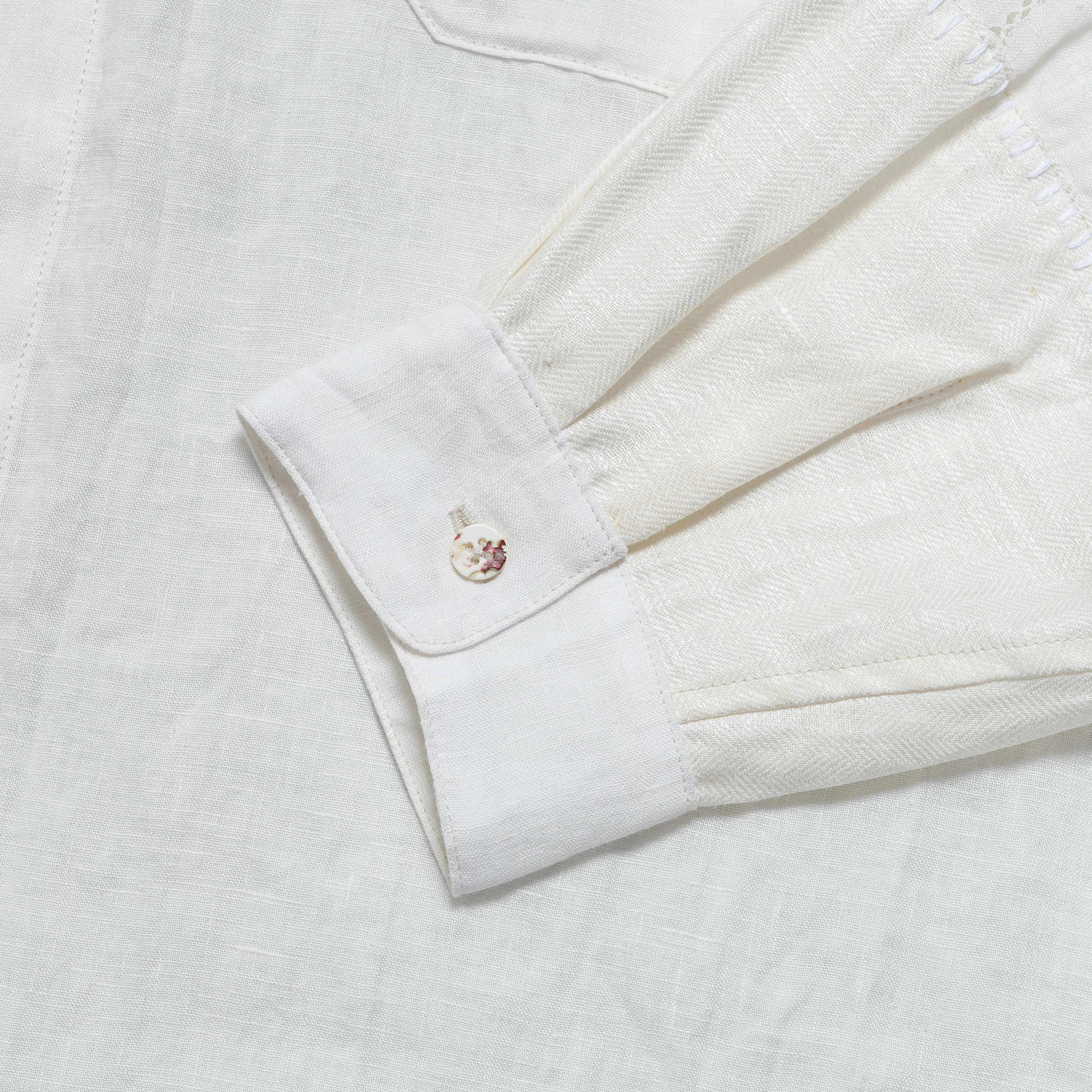 Linen Drawn Work Hippie Sleeve Shirt - White