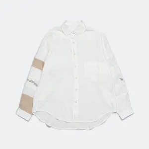 Linen Drawn Work Hippie Sleeve Shirt - White